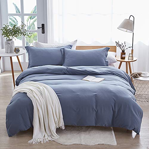 Book Cover Dreaming Wapiti Duvet Cover,100% Washed Microfiber 3pcs Bedding Duvet Cover Set,Solid Color - Soft and Breathable with Zipper Closure & Corner Ties (Haze Blue, Queen)