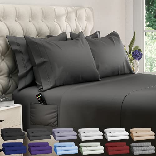 Book Cover DREAMCARE 6 Piece Deep Pocket Sheets Microfiber Bed Sheets Bedding Soft & Long Lasting 100% Fine Brushed Microfiber Polyester with Side Pocket Full Size, Gray