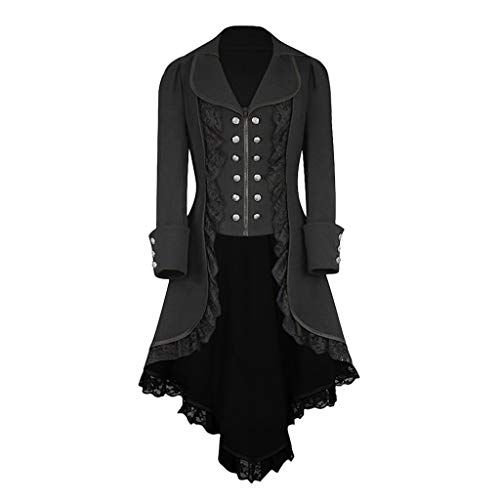 Women's Winter Vintage Gothic Tailcoat Long Sleeve Steampunk Jacket Tuxedo Coat Wedding Uniform Sopzxclim - Black - X-Large