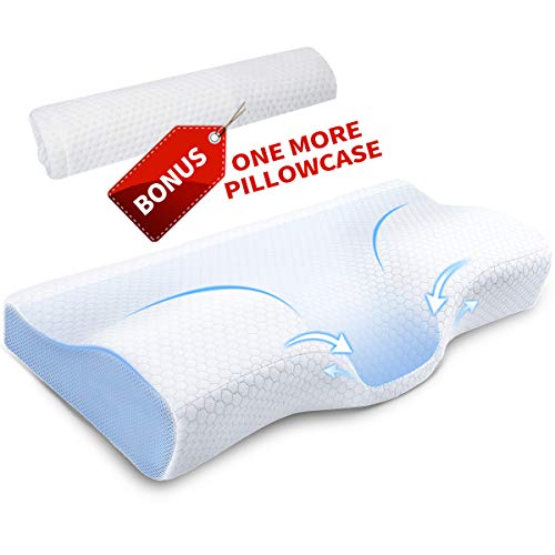 Winjoy Contour Memory Foam Pillow for Sleeping, Orthopedic Sleeping Pillow, Ergonomic Cervical Pillow for Neck Pain, Neck Support for Back, Side Sleepers with Washable Hypoallergenic Pillowcase â€¦