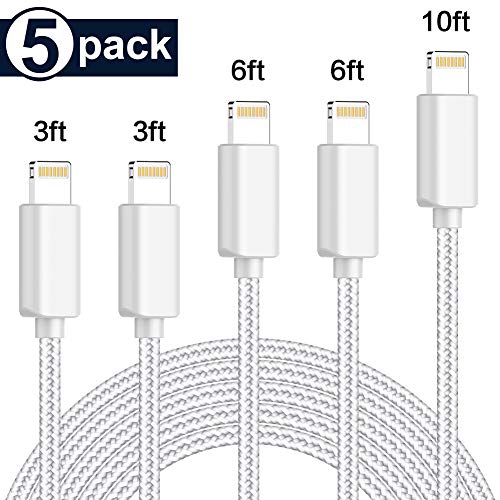 Book Cover PLmuzsz iPhone Charger MFi Certified Lightning Cable 5 Pack (3/6/10FT) Extra Long Nylon Braided USB Charging & Syncing Cord Compatible iPhone Xs/Max/XR/X/8/8Plus/7/7Plus/6S/6S Plus/SE/Nan More