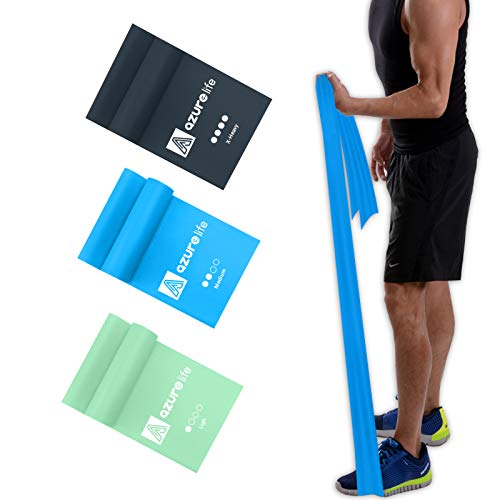 Book Cover A AZURELIFE Resistance Bands Set, Professional Non-Latex Elastic Exercise Bands, 5 ft. Long Stretch Bands for Physical Therapy, Yoga, Pilates, Rehab, at-Home or The Gym Workouts, Strength Training