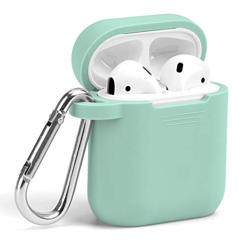 Book Cover AirPods Case, GMYLE Silicone Protective Shockproof Wireless Charging Airpods Earbuds Case Cover Skin with Keychain Set Compatible for Apple AirPods 2 & 1 - Mint Green