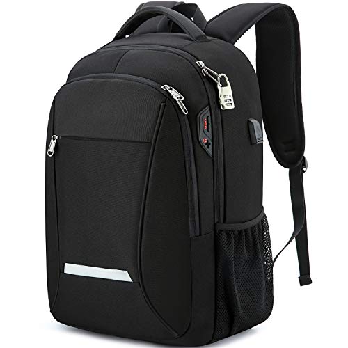 XQXA Laptop Backpack, Travel Backpack for Men & Women with USB Charging Port, Water Resistant Anti Theft College Computer Back Pack Bag Fits Up to 17 Inch Laptop- Black