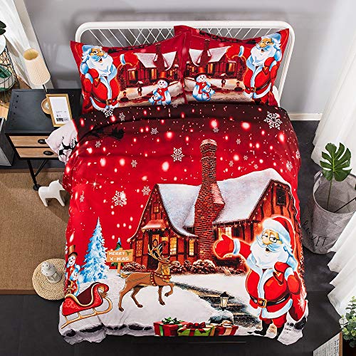 Book Cover Christmas Santa Bedding Set Snowflake Print Duvet Cover 90x90'' 3 Pieces Santa Claus Pattern Bedding Cover Set Queen Size with 2 Pillow Sham(Not Comforter)