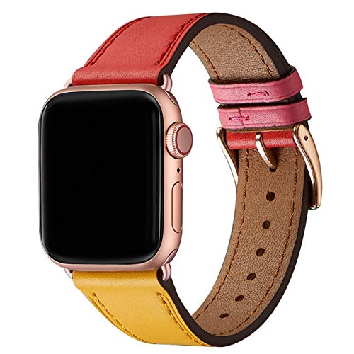 Book Cover WFEAGL Leather Bands Compatible with Apple Watch 38mm 40mm 42mm 44mm, Top Grain Leather Band Slim & Thin Replacement Wristband for iWatch Series 5/4/3/2/1 (Black/Silver, 38mm 40mm)