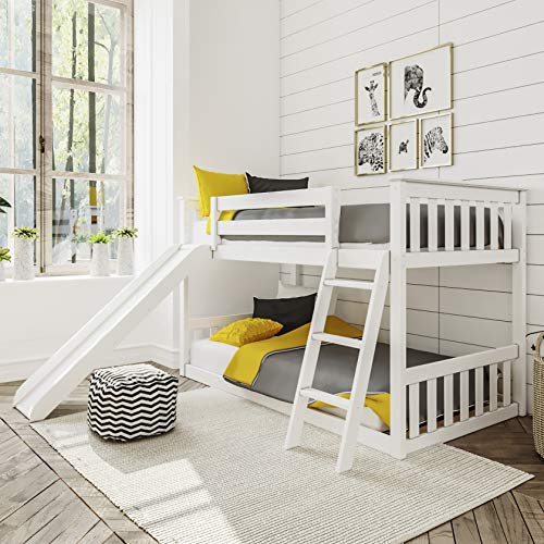 Book Cover Max & Lily Low Bunk Bed, Twin-Over-Twin Bed Frame For Kids With Slide, White