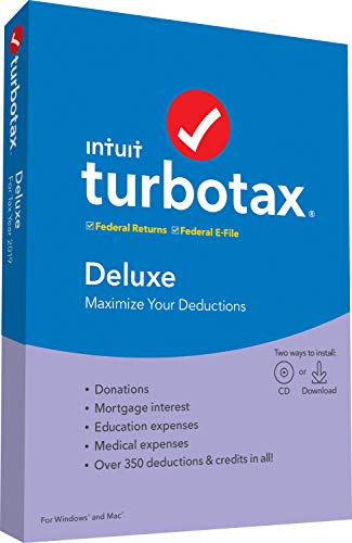 Book Cover Intuit TurboTax Deluxe 2019 Tax Software [Amazon Exclusive] [PC/Mac Disc] [Old Version]