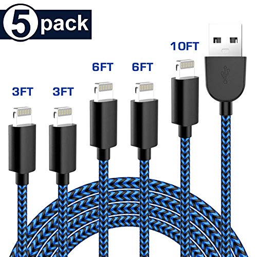 Book Cover KRISLOG MFi Certified iPhone Charger, Lightning Cable 5Pack-3/3/6/6/10ft Durable High Spped Nylon Braided USB Fast Charging&Syncing Cord Compatible iPhone Xs MAX XR 8 8 Plus 7 7 Plus 6s 6s Plus More