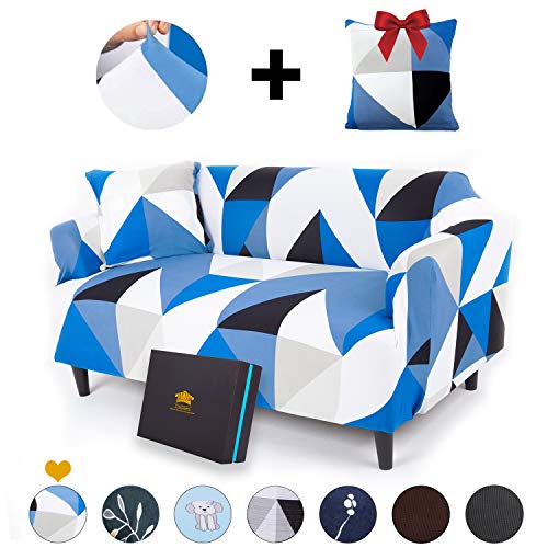 Book Cover ChicCovers LoveSeat Slipcover Sofa Slipcover Couch Cover - Slipcovers for Sofas Available in 2, 3 and 4 Seater Sizes - Machine Washable - 1 Pillowcase Included (Printed Checker Blue)