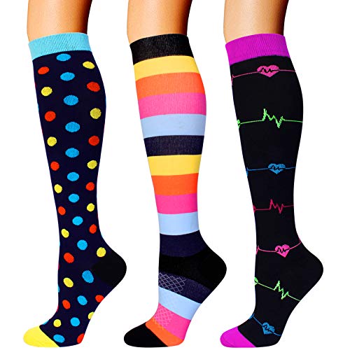 Book Cover Double Couple 3 Pairs Compression Socks for Women Men 20-30mmhg Knee High Stocking for Sports Running Travel Nurses Pregnancy