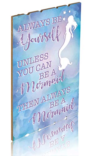 Book Cover Something Unicorn - Wall Hanging Mermaid Sign for Teen Girls, Kid's Bedroom, Nursery, College Dorm, Girls Room Decor. Amazing Gift for Mermaid Lovers,12x17 in, Mermaid Version