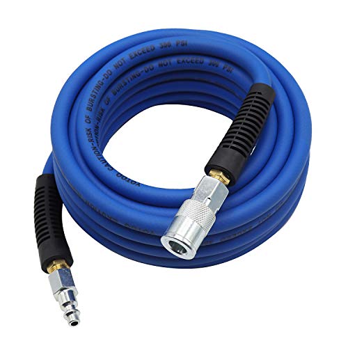 Book Cover YOTOO Hybrid Air Hose 1/4-Inch by 25-Feet 300 PSI Heavy Duty, Lightweight, Kink Resistant, All-Weather Flexibility with 1/4-Inch Industrial Quick Coupler Fittings, Bend Restrictors, Blue