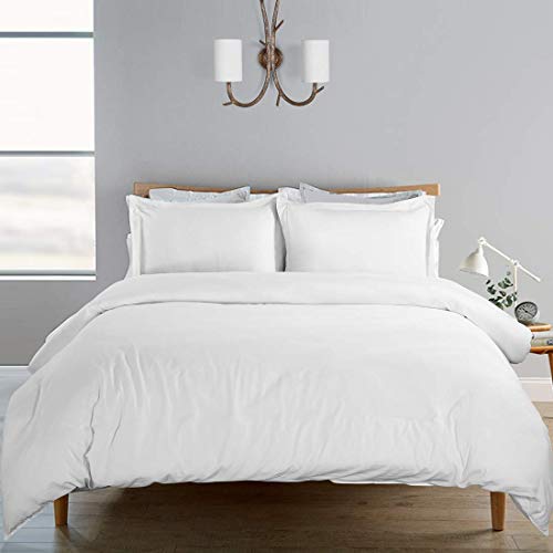 Book Cover SORMAG 100% Washed Cotton Duvet Cover 3 Piece, Comforter Cover California King Size, 800 Thread Count Solid Color and Ultra Soft with Zipper Closure, Corner Ties, Simple Bedding Style, White