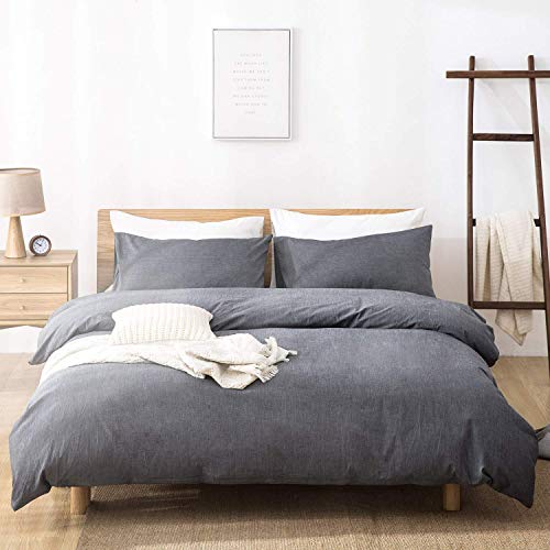 Book Cover SORMAG 100% Washed Cotton Duvet Cover 3 Piece, Comforter Cover Twin Size, 800 Thread Count Solid Color and Ultra Soft with Zipper Closure, Corner Ties, Simple Bedding Style, Gray