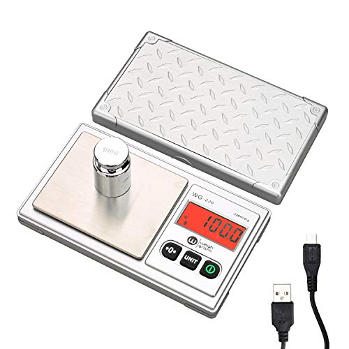 Book Cover Gram Scale 220g/ 0.01g, Digital Pocket Scale 100g calibration weight,Mini Jewelry Scale, Kitchen Scale,6 Units Conversion, Tare & LCD Display, Auto Off, Rechargeable Battery