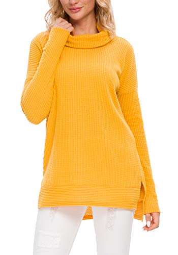 Book Cover levaca Women's Long Sleeve Waffle Knit Loose Casual Pullover Tunic Tops