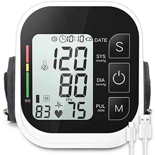 Blood Pressure Monitor Automatic Upper Arm Digital BP Cuff Machine with Large LCD Display 2x99 Memory Sets Smart Voice Broadcast Support Charging Supply (8.7-16.5inch)