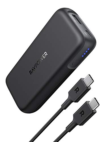 Book Cover Portable Charger RAVPower 10000 USB C Power Delivery, 10000mAh Power Bank Pd (29W Max) Battery Pack Compatible with iPhone 11/Pro/Max/ 8/ X/XS, Pixel 3/ 3XL/ 2XL, S10, Ipad Pro 2018 and More (Black)