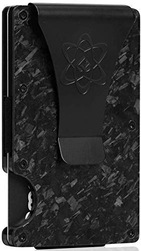Carbon Fiber RFID Wallet - Minimalist Credit Card Holder - Slim Rigid Front Pocket With Cash Strap, Money Clip and Multitool