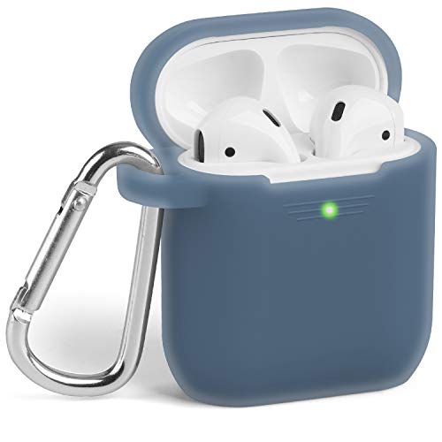 Book Cover GMYLE AirPods Case Cover with Keychain, [Front LED Visible] Silicone Full Protective Wireless Charging Airpods Case Cover Skin Accessories kit Set Compatible for Apple AirPods 2 & 1 â€“ Charcoal Blue