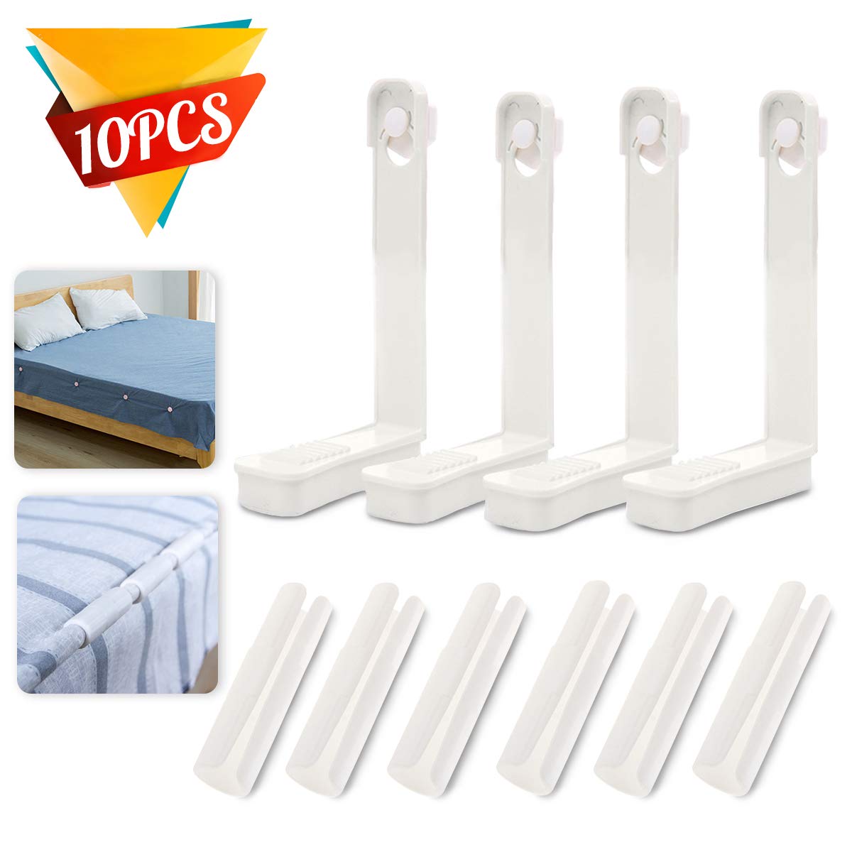 Book Cover Jeteven Bed Sheet Fasteners Fitted Sheet Clips,4Pcs The New Sheet Clip is Fixed for All Bedsheets Fitted Sheets Flat Sheets Long Type (White)