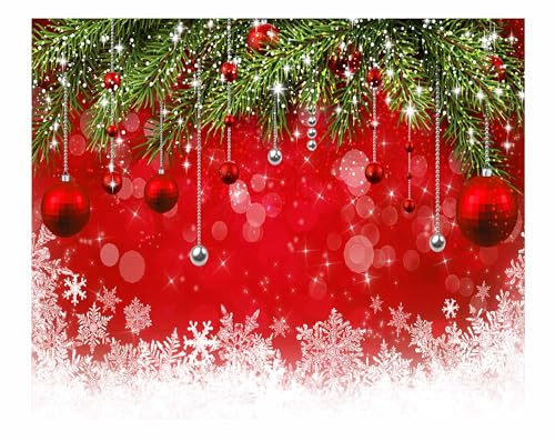 Allenjoy 10x8ft Fabric Snowflake Christmas Backdrop for Winter New Year Photography Family Party Birthday Supplies Glitter Bokeh Sparkle Red Merry Background Baby Shower Decorations Photo Booth Props