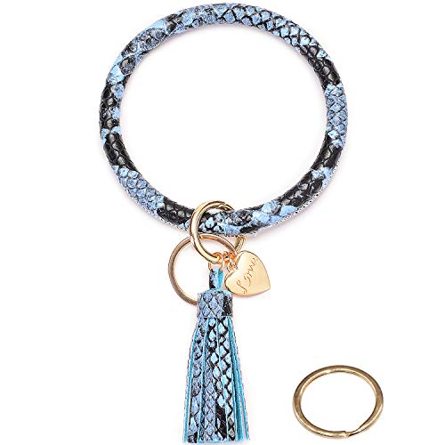 Book Cover Bracelet Bangle Keyring Wristlet Keychain Large Circle Key Ring Pu Leather Tassel Key Holder for Women Girl - Upgraded Brass