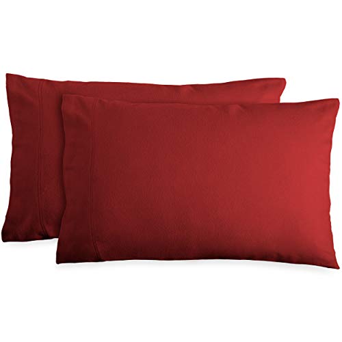 Book Cover Bare Home Flannel King Pillowcases Set of 2 - 100% Cotton - Velvety Soft & Cozy - Double Brushed Heavyweight Flannel Pillowcases (King Pillowcase Set of 2, Red)