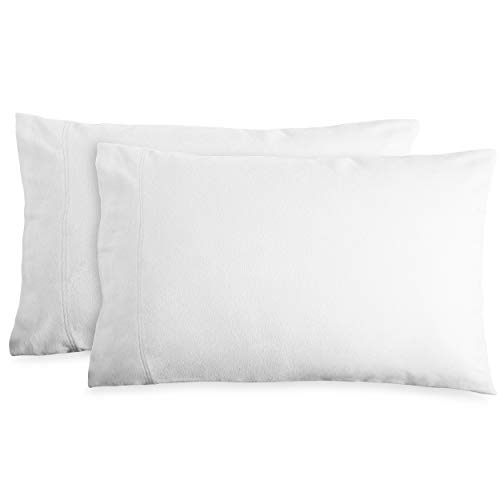 Bare Home Standard Flannel Pillowcase Set - 100% Cotton - Velvety Soft Heavyweight - Double Brushed Flannel (Standard Pillowcase Set of 2, White)