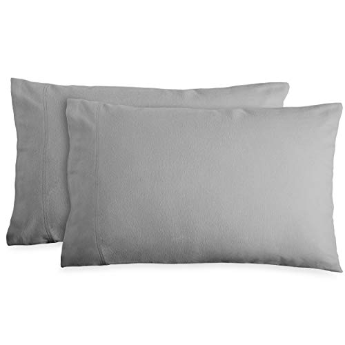 Book Cover Bare Home Flannel King Pillowcases Set of 2 - 100% Cotton - Velvety Soft & Cozy - Double Brushed Heavyweight Flannel Pillowcases (King Pillowcase Set of 2, Light Grey)