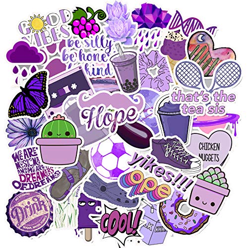 Mai Zi Vsco Stickers for Water Bottles 50 pcs Laptop Stickers Waterproof Stickers Pack Cute Aesthetics Stickers for Teens Girls (50 Pieces Purple)