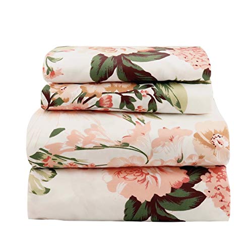 Book Cover jaycorner 1800 Series Beautiful Bedding Super Soft Egyptian Comfort Sheet Set Peach & Pink Rose Floral Simply Sweet (King Size)