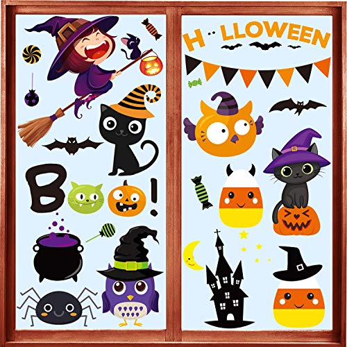 Book Cover MISS FANTASY 47pcs Halloween Decorations Window Clings Decor, Cute Pumpkin Ghost Trick or Treat Kids School Home Office Accessories Party Supplies Gifts 4 Sheet