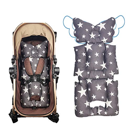 Book Cover Stroller Liner Insert Car Seat Liner Cover, Infant Reversible Cotton Newborn Cushion pad Universal for Baby Carrier pram, Thick Padding, Non Slip, by DODO NICI Grey Star