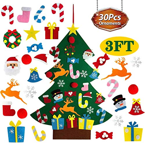 Book Cover Vistefly DIY Felt Christmas Tree with 30pcs Ornaments, Wall Door Hanging Christmas Tree Decorations New Year Xmas Gifts for Kids
