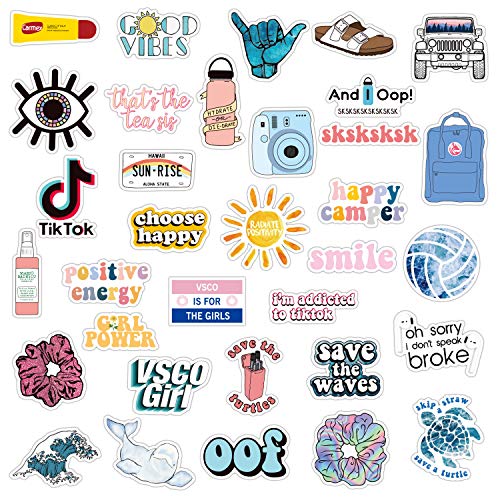 Book Cover 34PCs Waterproof VSCO Stickers for Hydro Flask, Enjoyee Special Designed Multi Colorful Vinyl Water Bottle Stickers for Teens, Girls for VSCO Girls with Wrapping Box Decorated