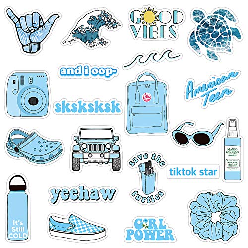 21PCs Waterproof VSCO Stickers for Hydro Flask, Enjoyee Special Designed Blue Vinyl Water Bottle Stickers for Teens, Girls for VSCO Girls with Wrapping Box Decorated