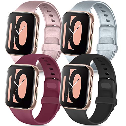 Tobfit 4 Pack Compatible with Apple Watch Band 38mm 42mm 40mm 44mm, Soft Silicone Replacement Band Compatible with iWatch Series 6 5 4 3 SE (Wine Red/White/Pink/Light Blue, 38mm/40mm M/L)