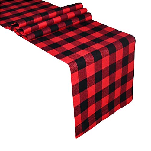 Book Cover Senneny Buffalo Check Table Runner Cotton Red and Black Plaid Classic Stylish Design for Family Dinner Christmas Holiday Birthday Party Table Home Decoration (Red and Black, 14 x 72 Inch)