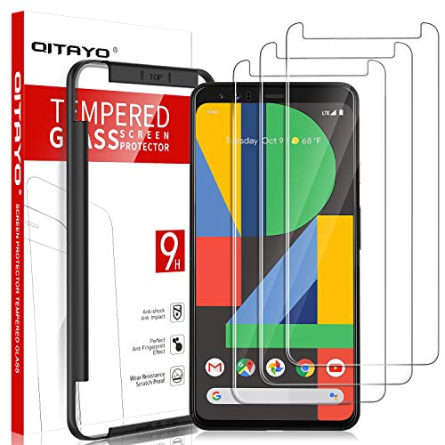 QITAYO Screen Protector for Google Pixel 4 XL, [3 Pack] [Tempered Glass] [Alignment Frame] [Only Cover Display Area] Pixel 4 XL Screen Protector