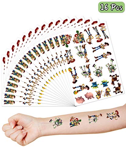 Book Cover Toy Story Party Supplies Favors, 16 Sheets Temporary Tattoos Skin Stickers, Toy Story 4th Birthday Decorations for Boys Kids School Supplies