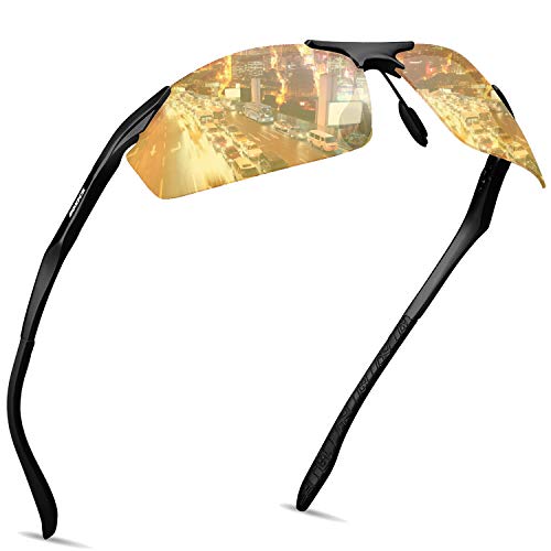 SOXICK Night Driving Glasses Anti-Glare Polarized Yellow Lens Day Night Driving Glasses for Men Women (black)