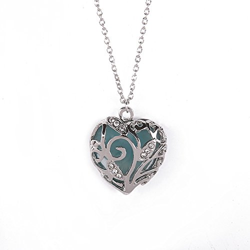 Glow in Dark Women Necklace Hollow Out Heart Crystal Pendant Luminous Necklace (Blue-NISFR0SSI)