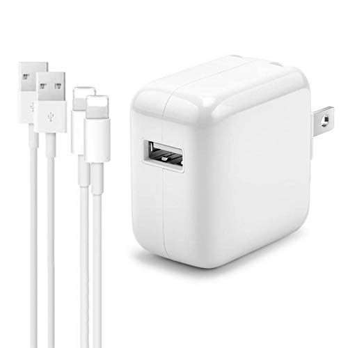 12W USB Charger for iPad, AISINI 2.4A 12W USB Wall Charger Foldable Portable Travel Plug and 2 Pack Fast Charging Cable (3FT) Compatible with iPhone, iPad