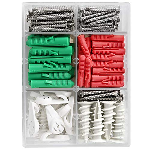 Book Cover Drywall and Hollow-Wall Anchor Assortment Kitï¼ŒCirlife Self Drilling Stainless Screws,Traceless Hooks,126 Pieces