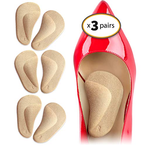 Book Cover CushyStep Arch Support Shoe Insert (3 Pair Pack) Gel Foot Arch Supports for Women with Non-Slip Suedette Topper. Best Instant Relief for High Arch, Plantar Fasciitis & Flat Feet.