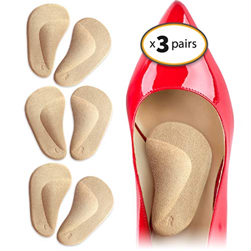 CushyStep Arch Support Shoe Insert (3 Pair Pack) Gel Foot Arch Supports for Women with Non-Slip Suedette Topper. Best Instant Relief for High Arch, Plantar Fasciitis & Flat Feet.