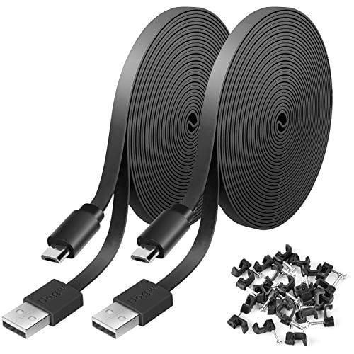 Book Cover 2 Pack 20FT Power Extension Cable Compatible with WyzeCam, Wyze Cam Pan, NestCam Indoor,Blink, Yi Camera,Amazon Cloud Camera,USB to Micro USB Durable Charging and Data Sync Cord (Black)