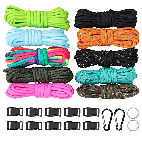 Book Cover WEREWOLVES Paracord 550lb Type III - Survival Paracord Combo Crafting Kits -10 Colors with Buckles & Carabiner and Key Rings